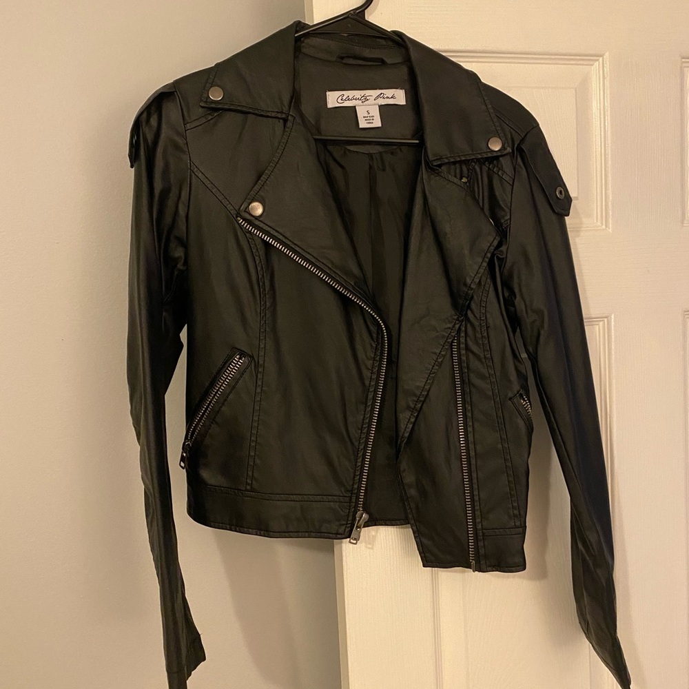 Celebrity pink, size small, faux leather moto jacket